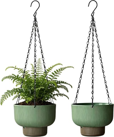 Hangende Zelfwaterende Bloempotten voor Buiten en Binnen - Groene Kunststof Plantenbakken met Watervoorraad - Set van 2 Stuks - 19 cm - Ideaal voor Tuin en Balkon