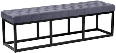 CLP Bank Polson - Gestikte Zitbank - Metalen Frame Mat Zwart - 200 kg Belastbaar - Modern Design - grijs