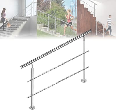 RVS Trapleuning 150 cm met 2 Dwarsbalustrades - Binnen en Buiten Montage