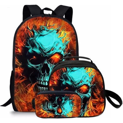 Trendy Populair Nieuwigheid schedel 3D Geprint 3 stuks/Set student Schooltassen Reizen Notitieboek Rugzak Crossbody Lunchtas Etui
