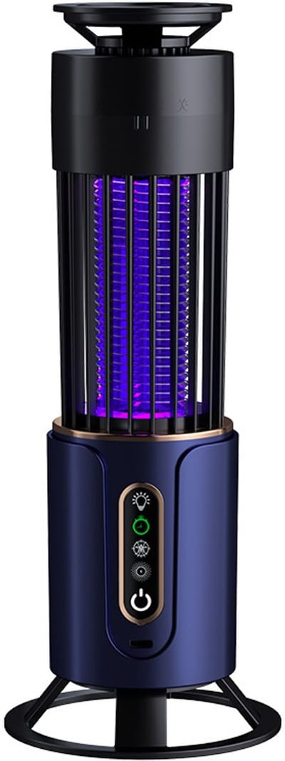 Muggenlamp - Muggenval - Elektrische muggenverdelger voor binnen -LED-muggenlamp -Timer met 3 standen - Oplaadbaar via USB -Wandmontage mogelijk - Ideaal voor binnen, slaapkamers, terrassen & op de camping - 11 x 11 x 28,9 cm - Blauw