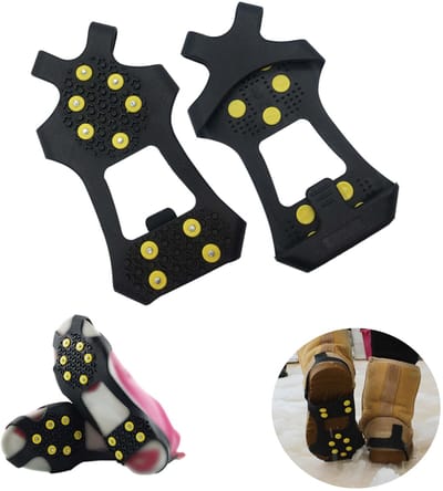 JeiibrZui Stijgijzers - IJsnoppen Met Grip - Voor Extra Stabiliteit En Veiligheid Op IJs En Sneeuw - 1 Paar - Buitenactiviteiten + Zwart