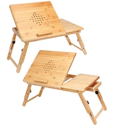 Casaria Set 2x Laptop Standaard - Incl. Ventilatie & Lade - Bamboe Hout