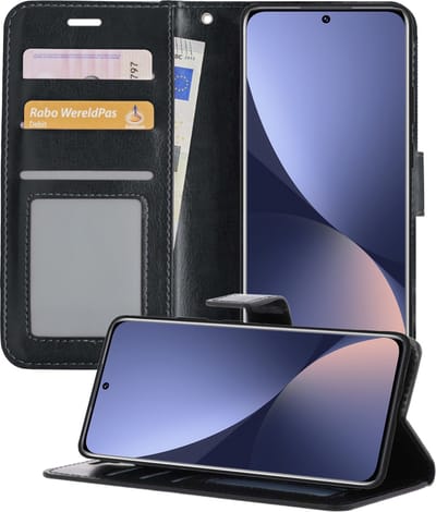 Hoesje - Geschikt voor Xiaomi 12 - Luxe Bookcase - Walletcase Hoes - Portemonnee - Cover - Telefoonhoes - Zwart