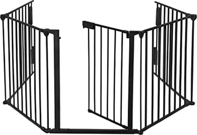 UISEBRT Openhaardbeschermingsrooster met deur metaal 300 cm ovenbeschermingsrooster opvouwbaar afsluitrooster dierenbeschermingsrooster configuratierooster incl. 5 elementen hoogte ca. 75 cm, zwart