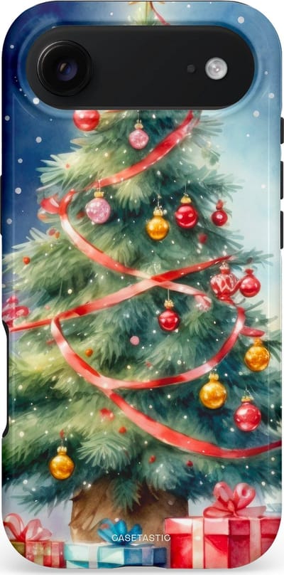Casetastic hoesje geschikt voor Apple iPhone Air - MagSafe - Dubbellaagse bescherming - Aquarel Kerstboom Cadeau - Fashion Case - Grijs Donkerblauw Saliegroen Beige