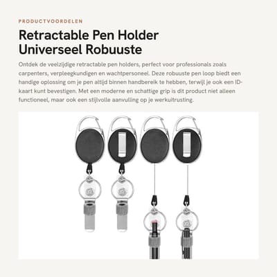 Dailygoods- Penhouder Uittrekbaar - Pen Loop - ID Kaart Houder - Robuust - 4 Stuks - Hoogwaardige Materialen - Lanyard
