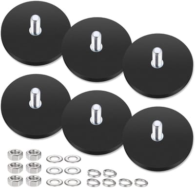 Neodymium Magneten Set van 6 Stuks, Rubber Coated Rond met M6 Draad en Moeren, Sterke Verticale Hechting tot 10kg voor Auto, Lampen en Apparatuur