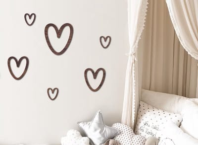 Houten hart muurdecoratieset: kinderkamer, slaapkamerkunst - set van 6 / babykamer/ kinderkamer/ set van 6 houten haartjes/valentine/ mijn valentine/ valentine cadeau