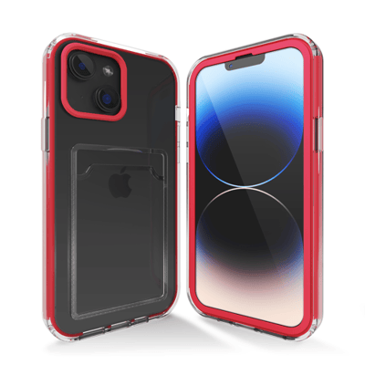 Transparant hoesje geschikt voor iPhone 13 hoesje - Roze hoesje met pashouder hoesje bumper - Doorzichtig case hoesje met shockproof bumpers