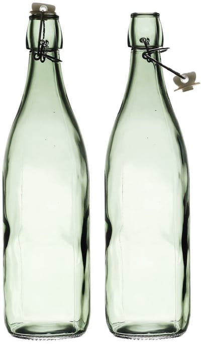 Home Deco Factory Beugelfles/weckfles - 2x - glas - groen transparant - luchtdicht - 1.0 liter - waterfles - limonade - 8 x 32 cm