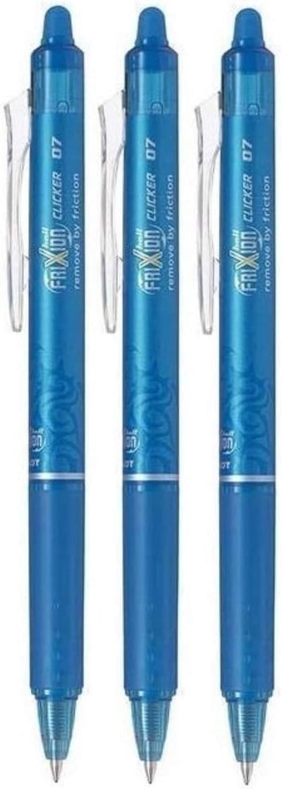 Intrekbare rollerball pen met wisbare inkt, 0,7 mm penpunt, 0,35 mm lijnbreedte, pack van 3 lichtblauw