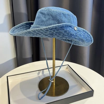 Chapeau Bob en Denim Lavé Vintage Unisexe Chapeau d'Été Solaire Pour Femmes Hommes Casquette de Camping Avec Protection UV Chapeau de Pêcheur Cowboy Western bleu