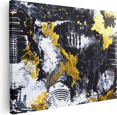 Artaza Canvas Schilderij Abstracte Kunst - 40x30 cm - Klein - Muurdecoratie Woonkamer - Wanddecoratie Goud - Kamer Accessoires