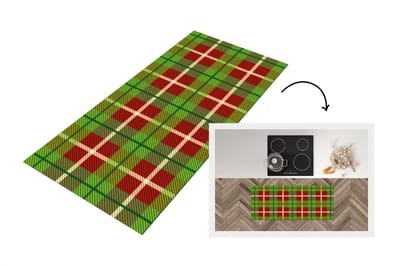 Keukenloper - Loper keuken - Plaid - Kerst - Groen - Rood - 120x50 cm - Keukenloper vinyl