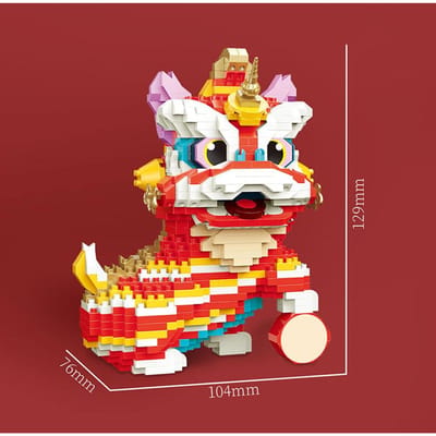 Chinese Leeuwendans Micro Bouwstenen DIY Creatief Speelgoed voor Kinderen Lentefeest Cadeaus Educatieve Bureaublad Decoratie No box white