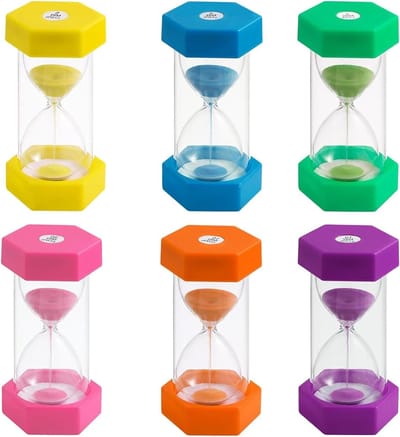 Set van 6 Kleurrijke Zandlopers voor Kinderen en Volwassenen - 1, 3, 5, 10, 15 en 30 Minuten Timer voor Keuken, Studie en Spelletjes