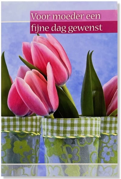 Moederdag Wenskaart Tulpen - 12x17cm - Gevouwen kaart inclusief envelop - Moederdagkaart