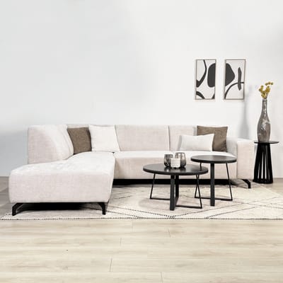 Dimehouse Hoekbank met chaise longue beige chenille stof Manon - links - Chenille - Scandinavisch & Basic - 274 x 210 x 84 cm
