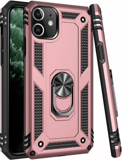Hoesje geschikt voor iPhone 12 Mini Anti-shock Hoesje - Military Grade Armor Back Cover - Ring Kickstand - ROSE GOUD - EPICMOBILE