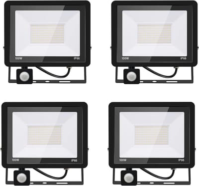 4x 100W LED Buitenlamp met Bewegingsmelder - Koud Wit (6000K) - 10.000 Lumen - IP66 Waterdicht