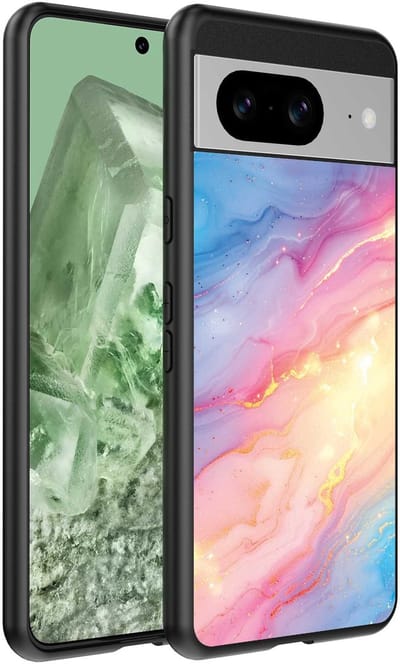 Geschikt voor Google Pixel 8 Telefoonhoesje met Regenboog Glitter Marmer Opdruk - TPU Backcover Case Rainbow Glitter Marble Design - Smartphonica geschikt voor Google Pixel 8