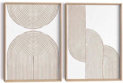 Abstracte wanddecoratie set met structuur Taupe bogen - 40 x 30 - Hout - REINDERS