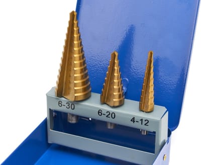 Stappenboor set 3-delig – 3 stuks HSS Stappenboor set – Conische plaatfrezen met titanium coating – Getrapte boor set – Trapboor stappenboren – Kegelboor – Trapgatboor