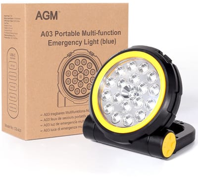 AGM Universal WorkLight met Licht standen en Strobe standen - Bouwlamp - IP55 - Oplaadbaar (Accu 5200) en kantelbaar - 800~2000 lumen - Geel