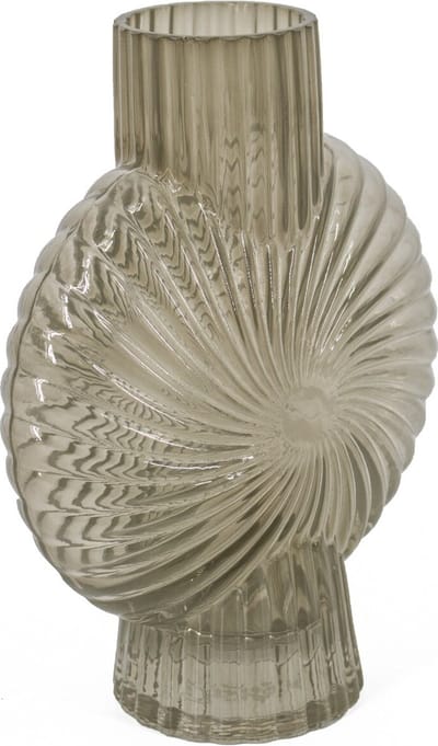 HomeBound by KY | Glazen vaas schelp grijs | glazen vaas | 16x8x20cm | stijlvolle vaas