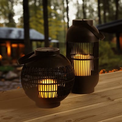 Solar tafel- en hanglamp buiten 'Matisse' en 'Monet' - Voordeelset met 2 lampen - Met vlameffect - Tuinverlichting op zonne-energie - Zwart