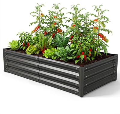 COSTWAY Verhoogd metalen kruidenbed van verzinkt staal, tuinbed met open bodem, plantenbak rechthoekig, weerbestendig, groentebed voor terras, tuin, groenten, bloemen, fruit, 123 x 64 x 29 cm, grijs