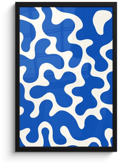 Poster in lijst - Fotolijst 40x60 cm - Posters - Vormen - Abstract - Blauw - Golven - Posterlijst zwart - Decoratie - Wanddecoratie woonkamer - Muurdecoratie slaapkamer