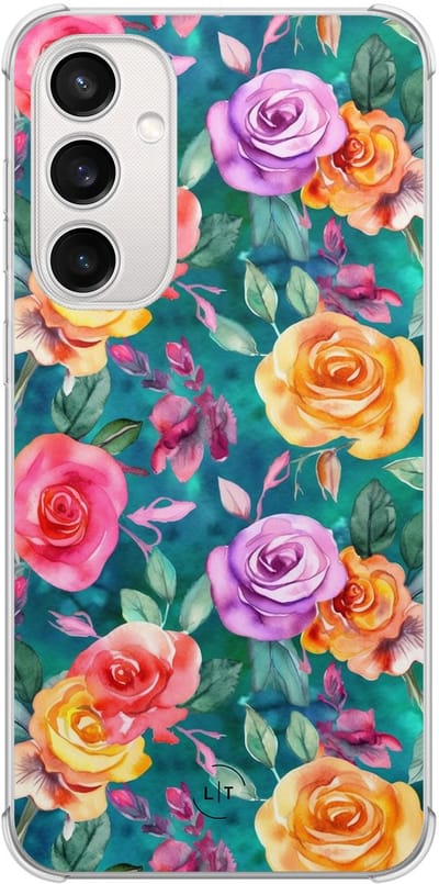 Shockproof hoesje - Geschikt voor Samsung Galaxy S23 FE - Rozen - Extra sterke case - TPU/polycarbonaat - Bloemen - Multi, Transparant