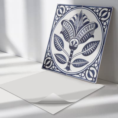 Wallfluent Vinyl Tegels - Bloemenkeramiekpatroon Zelfklevende PVC Tegels - 30 cm x 30 cm - Blauw Vinyl Tegels - Verpakking van 9 stuks - Vierkant PVC Tegels - Bloemen en Planten Plaktegels - Vinyl Vloer Tegels - Plaktegels Keuken en Badkamer