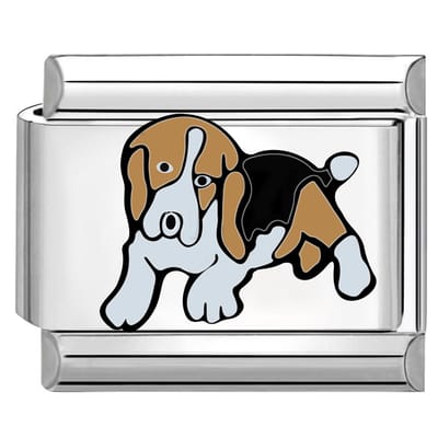 Quiges - Schakel - Bedel - 9mm - charms - Kleurrijk - Beagle hond - Geschikt voor - armband - Schakelarmband - italy bedels armband