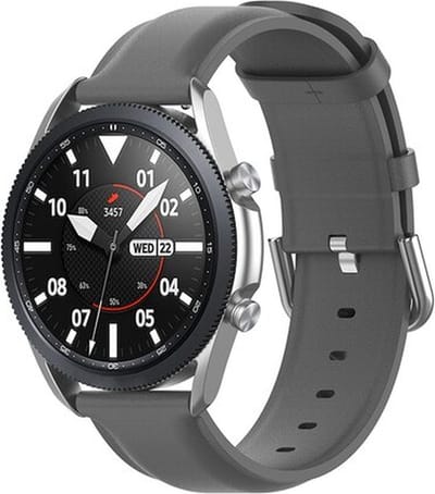 By Qubix - Classic leren bandje 20mm - Grijs - Geschikt voor Samsung Galaxy Watch 7 (40 & 44mm) - Galaxy Watch FE - Galaxy Watch 6 - Galaxy Watch 6 Pro - Galaxy Watch 5 - 5 Pro - Galaxy Watch 4 - 4 Classic - Active 2 - Watch 3 (41mm)
