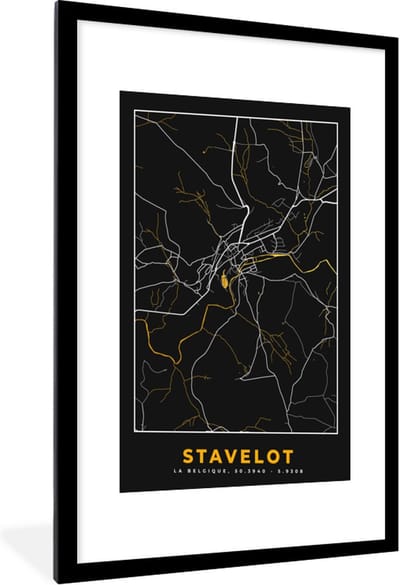 Fotolijst incl. Poster - Goud - Stadskaart - Plattegrond - Stavelot - Kaart - 60x90 cm - Posterlijst