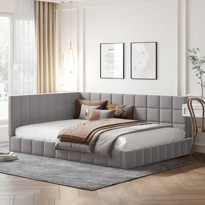 Multifunctioneel 140x200 tweepersoons fluwelen bed met lattenbodem, grijs, slaapbank voor woonkamer