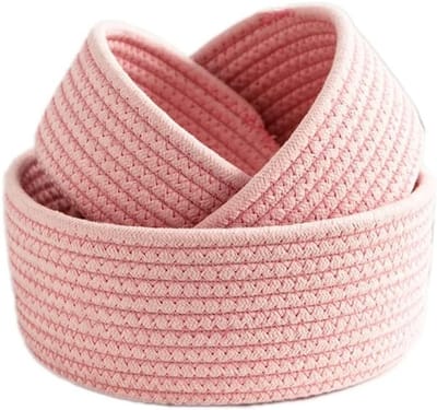 Ronde Opbergmand van Gevlochten Katoen, Organizer voor Badkamer, Babykamer en Woonkamer, Roze, Ideaal voor Speelgoed en Kleding