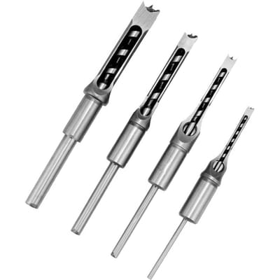 7 pièces Mèche à trou carré Menuiserie Scie cloche Ciseau à mortaiser Acier Ensemble de mèches 1/4 pouce, 5/16 pouce, 3/8 pouce, 2 4PCS argenté