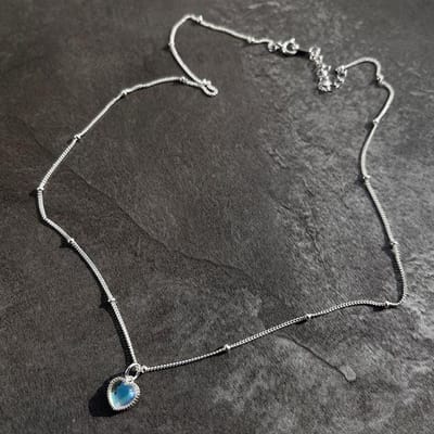 43cm 925 Sterling Zilveren Ketting Hart Maansteen Hanger Ketting Origineel voor Vrouwen Fijne Sieraden Trend Choker Bedels 43cm