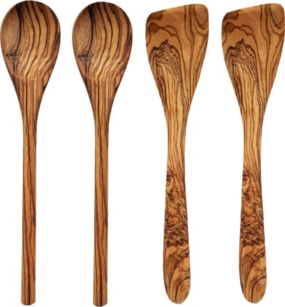 Keukengerei set - 4delig - Spatel (2x) - Pollepel (2x) - Olijfhout - Kookgerei set - Duurzame Keuze!