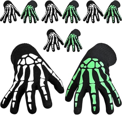 Halloween accessoires-halloween kostuum-halloween versiering-5 stuks Unisex schedelhandschoenen Halloween Glow in the Dark - Halloween handschoenen Skeletkostuum Grim Reaper kostuum Accessoires Horror handschoenen - Zwart - 23x12.5x7cm