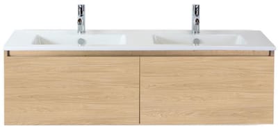Frozen Badmeubelset 140 cm - Greeplijst in Kleur - Casella Oak - Keramische Wastafel Wit 2 Kraangaten