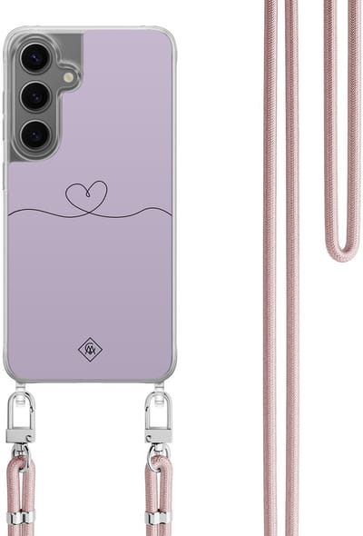 Casimoda® hoesje met koord - Geschikt voor Samsung S24 Plus - Hart Lila - Afneembaar koord - TPU/polycarbonaat - Paars