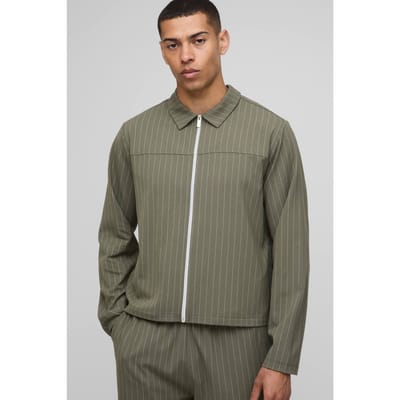 Regular Fit Stripe Harrington Jacket | Khaki | Size Small