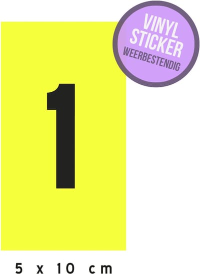 Sticker vinyl/ fluoriserend | Huisnummer "1" | 5 x 10 cm | Fluo | Opvallend | Brievenbus | Straat | Fluor | Nummer | Donker |Weerbestendig | Vochtbestendig | 1 stuk