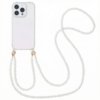 imoshion Hoesje - Geschikt voor Apple iPhone 16 Pro - Backcover met koord + armband - Parels 2.0 - Parels