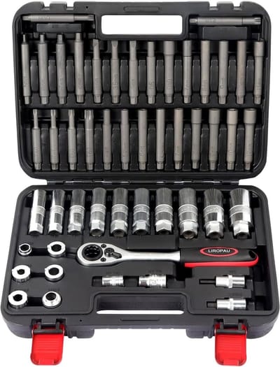 Complete Set van 50 Stukken voor het Demonteren van Schokdempers met Ratchet Adapters, Inclusief Gereedschap voor Veerstrut en Montage van Schokdempers voor 99% van de Voertuigen